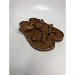 Mountain Sole Sandals Women 10 Brown Good Leather Toe Loop Buckle Slide